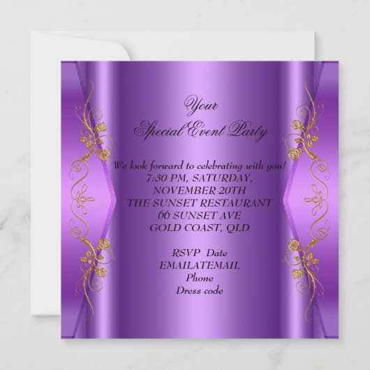 Elegant any Event Party Paars Gold Butterfly Kaart (Achterkant)