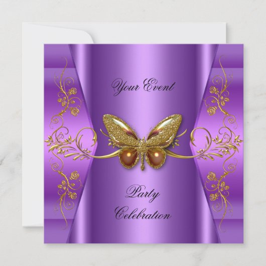 Elegant any Event Party Paars Gold Butterfly Kaart (Voorkant)