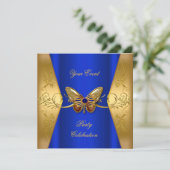 Elegant any Event Party Royal Blue Gold Butterfly Kaart (Staand voorkant)
