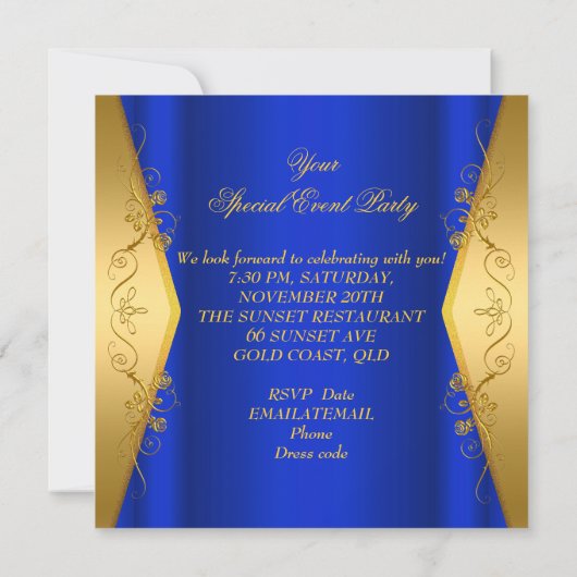 Elegant any Event Party Royal Blue Gold Butterfly Kaart (Achterkant)