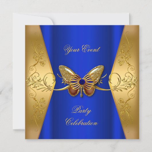 Elegant any Event Party Royal Blue Gold Butterfly Kaart (Voorkant)