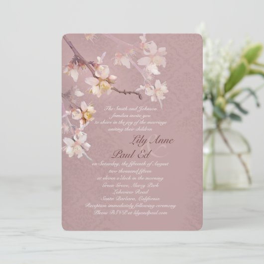 Elegant Apple Blossom Wedding Uitnodiging (Staand voorkant)