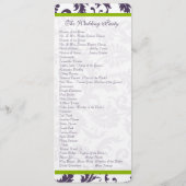 Elegant Apple Green Trim Lapis Paars Damask Programmakaart (Achterkant)