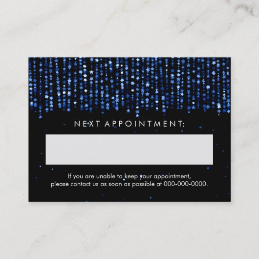 Elegant Appointment Blue Stars Confetti Afsprakenkaartje (Voorkant)