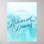Elegant Aqua Beach Bruiloft repetitie diner bord Poster (Voorkant)