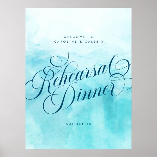 Elegant Aqua Beach Bruiloft repetitie diner bord Poster (Voorkant)