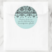 Elegant Aqua & Black Damask Adreslabel Sticker (Tas)