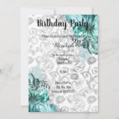 ELEGANT AQUA BLACK WHITE FLORAL BIRTHDAY KAART (Voorkant)