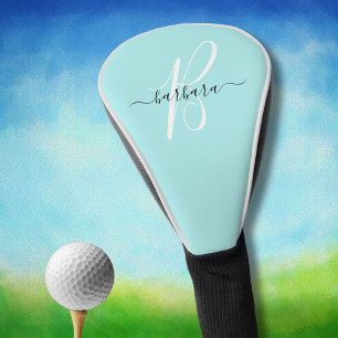 Elegant Aqua Blauw Blauwgroen Monogram Initiaal Na Golfheadcover