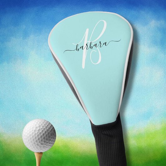 Elegant Aqua Blauw Blauwgroen Monogram Initiaal Na Golfheadcover
