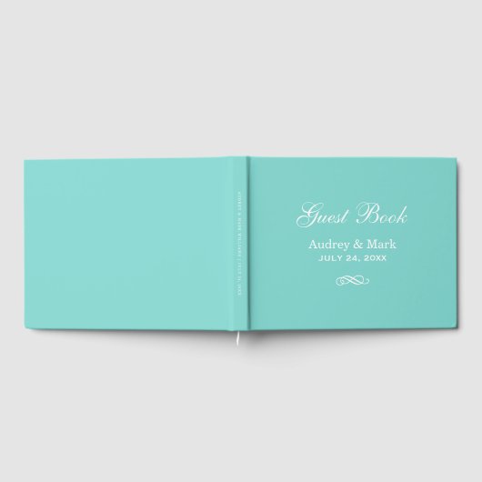 Elegant Aqua Blauw en Wit Bruiloft Gastenboek (Volledig)