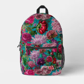 Elegant  aqua blauw Floral monogram Bedrukte Rugzak (Voorkant)