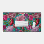 Elegant  aqua blauw Floral monogram Bureaumat (Keyboard & Muis)