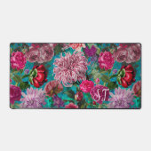Elegant  aqua blauw Floral monogram Bureaumat (Voorkant)