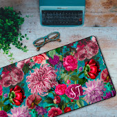 Elegant aqua blauw Floral monogram Bureaumat