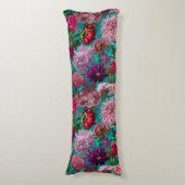 Elegant aqua blauw Floral monogram Lichaamskussen (Voorkant Verticaal)