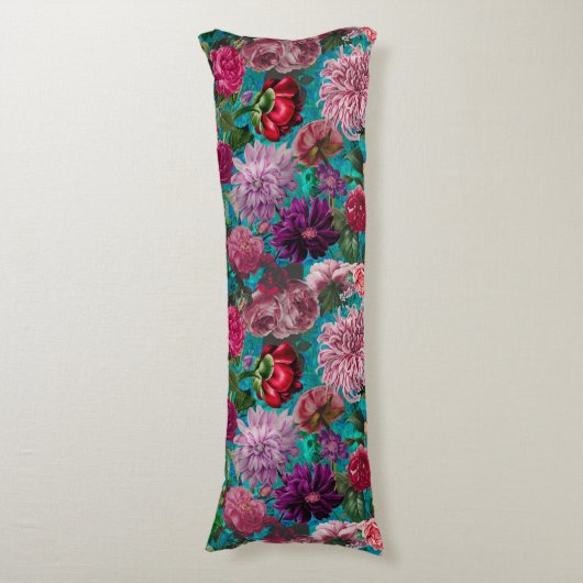 Elegant  aqua blauw Floral monogram Lichaamskussen (Voorkant Verticaal)