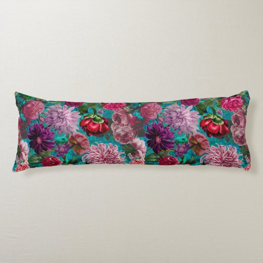 Elegant aqua blauw Floral monogram Lichaamskussen (Voorkant)