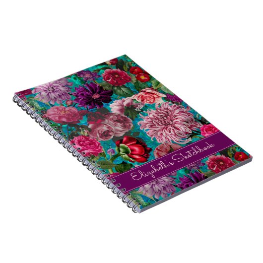 Elegant aqua blauw Floral monogram Notitieboek (Rechterzijde)