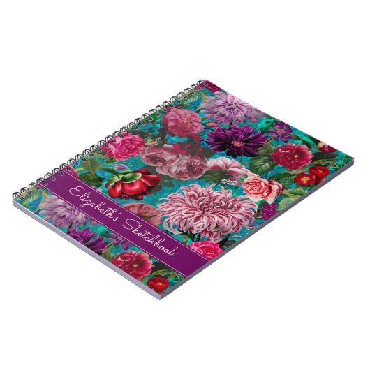 Elegant  aqua blauw Floral monogram Notitieboek (Linkerzijde)