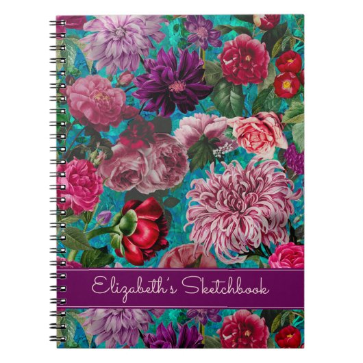 Elegant  aqua blauw Floral monogram Notitieboek (Voorkant)