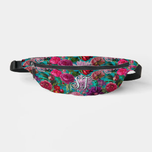 Elegant aqua blauw Floral monogram Sling Heuptasje