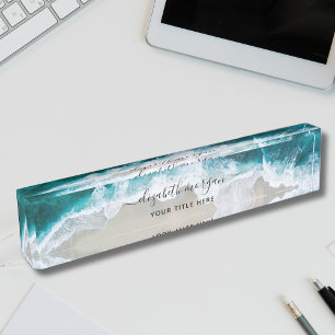 Elegant Aqua Blauw Groen Strand Handtekening Scrip Naambordje