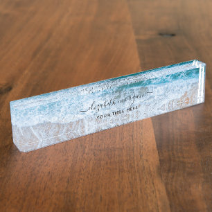 Elegant Aqua Blauw Groen Strand Handtekening Scrip Naambordje
