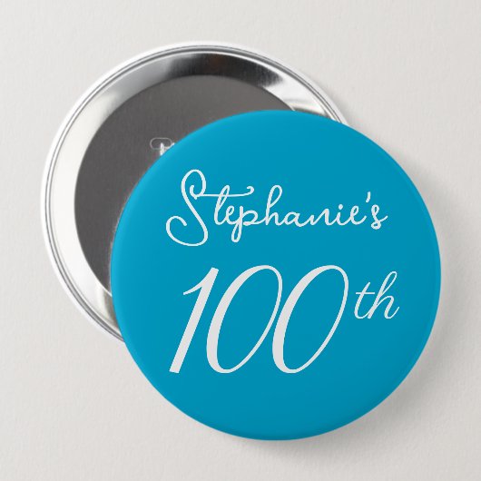 Elegant Aqua Blauw Monogram 100ste Verjaardagsfees Ronde Button 4,0 Cm (Voorkant /achterkant)