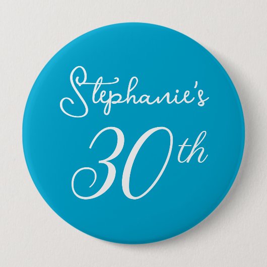 Elegant Aqua Blauw Monogram 30e Verjaardagsfeest Ronde Button 4,0 Cm (Voorkant)