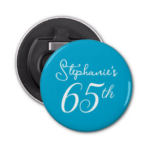 Elegant Aqua Blauw Monogram 65e Verjaardagsfeestje Button Flesopener