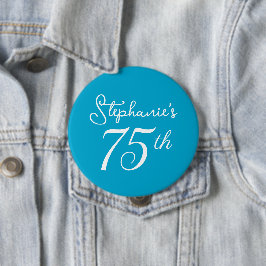 Elegant Aqua Blauw Monogram 75e Verjaardagsfeestje Ronde Button 4,0 Cm