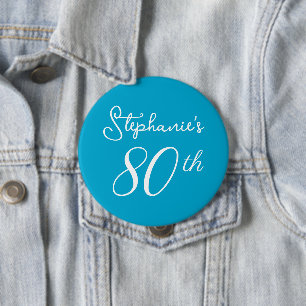 Elegant Aqua Blauw Monogram 80ste Verjaardagsfeest Ronde Button 4,0 Cm