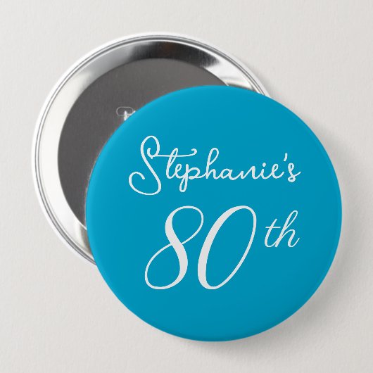 Elegant Aqua Blauw Monogram 80ste Verjaardagsfeest Ronde Button 4,0 Cm (Voorkant /achterkant)