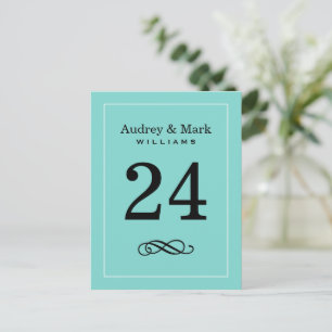 Elegant Aqua Blauw Monogram Trouwtafel Nummer Briefkaart