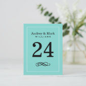 Elegant Aqua Blauw Monogram Trouwtafel Nummer Briefkaart (Staand voorkant)