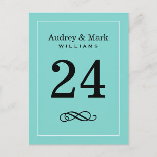 Elegant Aqua Blauw Monogram Trouwtafel Nummer Briefkaart
