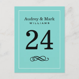 Elegant Aqua Blauw Monogram Trouwtafel Nummer Briefkaart