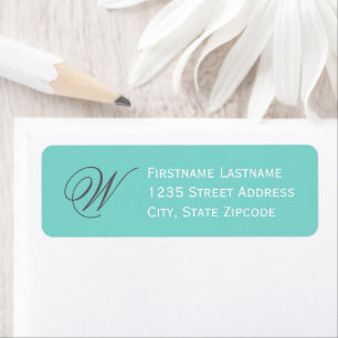 Elegant Aqua Blauw Schrift Monogram Adres Etiket
