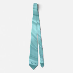 Elegant Aqua Blauwe Wervelpatroon Monogram Eerste Stropdas