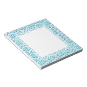 Elegant Aqua Blauwgroen Blue Calligraphic Damask Notitieblok (Schuin)