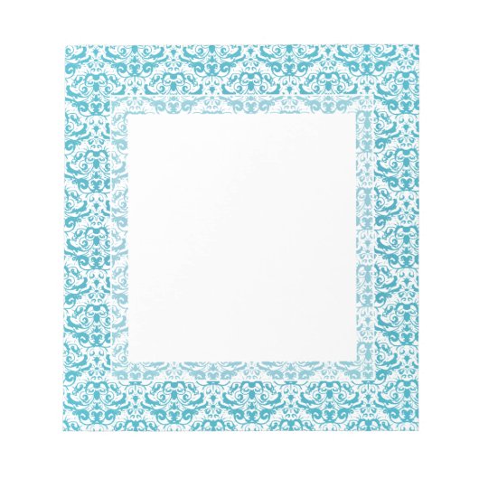 Elegant Aqua Blauwgroen Blue Calligraphic Damask Notitieblok (Voorkant)