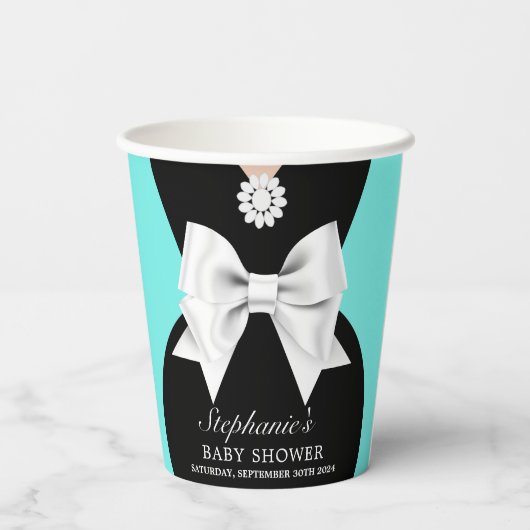 Elegant Aqua Blauwgroen Fancy Glam Tiffany Baby sh Papieren Bekers (Achterkant)