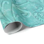 Elegant Aqua Blauwgroen gegraveerd Faux leder Cadeaupapier (Rol Hoek)