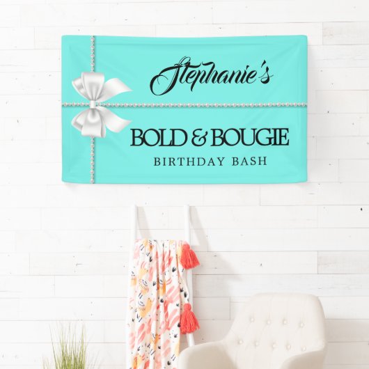 Elegant Aqua Blauwgroen Tiffany Thema Verjaardagsf Spandoek (Insitu)