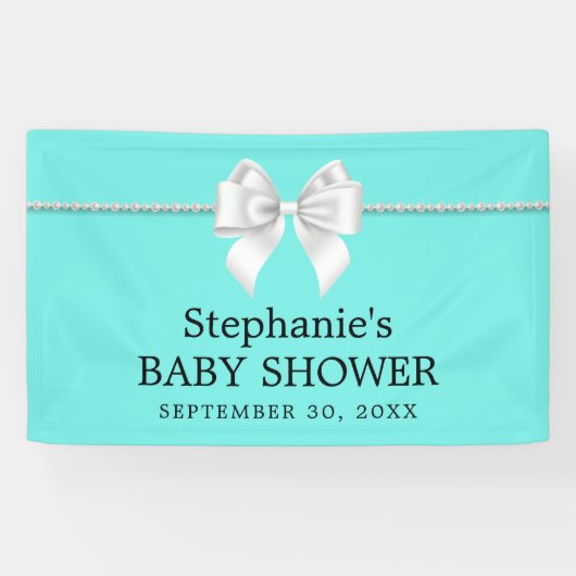 Elegant Aqua Blauwgroen Tiffany Theme Baby shower Spandoek (Horizontaal)
