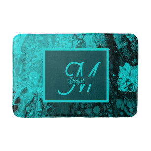 Elegant Aqua Blauwgroen vet Script Monogram Badmat