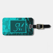 Elegant Aqua Blauwgroen vet Script Monogram Bagagelabel (Voorkant horizontaal)