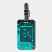 Elegant Aqua Blauwgroen vet Script Monogram Bagagelabel (Voorkant verticaal)