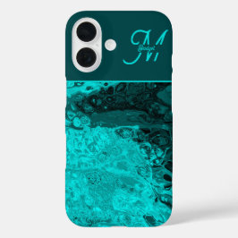 Elegant Aqua Blauwgroen vet Script Monogram iPhone 16 Hoesje